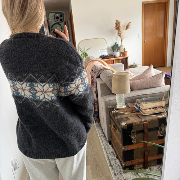 Northcrest Charcoal Fair Isle V-Neck Sweater with Cream & Blue Pattern - Picture 3 of 3